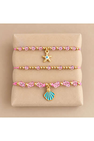 kuqpeli Triple Adjustable Bracelet Set – White Pearl – Pink – Turquoise – Cha...