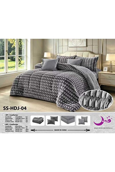 Moon Winter Quilted Bedspread -Nefren 6 Pieces King Size-Velvet Faux Fur 250*230