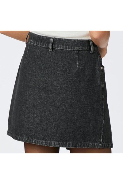 BeHill Be Hill Women's Black Vintage Cross-Closure Denim Mini Skirt
