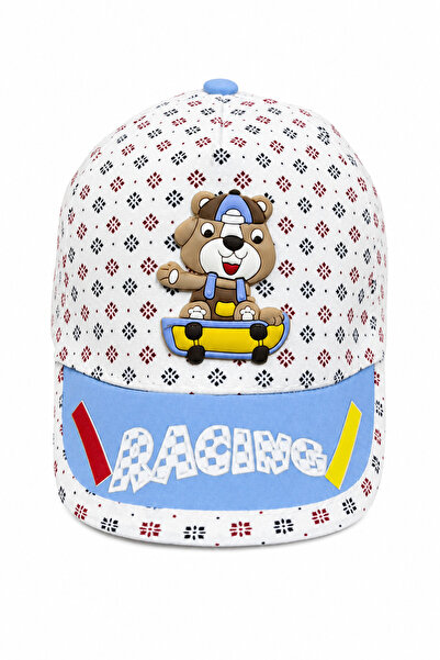 Jack Ferrero Children's Skateboarder Teddy Bear Patterned White Blue Racing T...