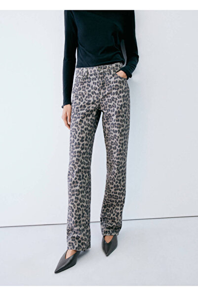 MANGO Woman Leopar düz kesim jean
