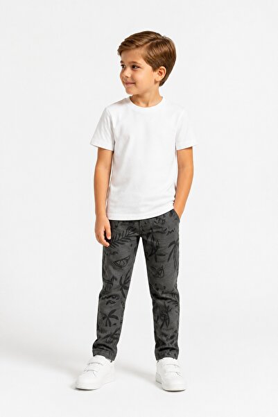erayalpkids Boy's White Patterned Muslin Trousers Set Casual Comfortable Comb...