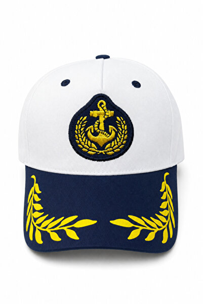 Jack Ferrero Unisex White Navy Blue Sailor Themed Summer Hat with Anchor and ...