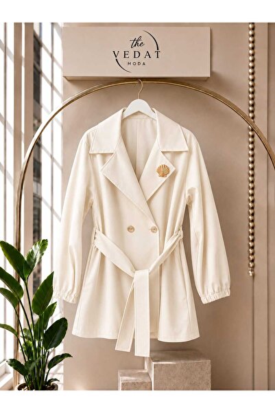 MODA VEDAT Women's Two-Button Belted Short Trench Coat -0390