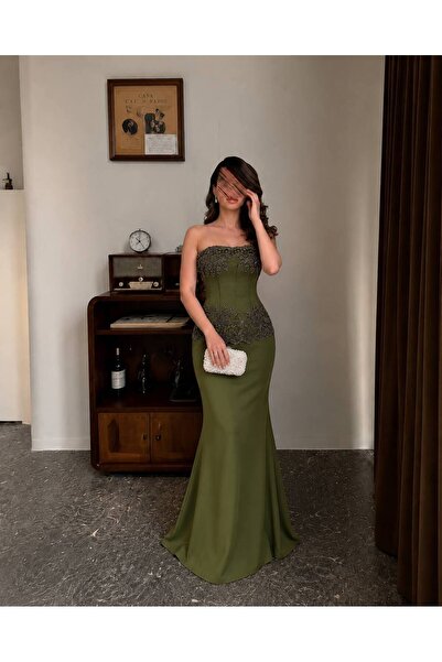 RASHA FASHION فستان سهرة نسائي وردي بودري بدون أكتاف بكورسيه مطرز باللؤلؤ وتن...