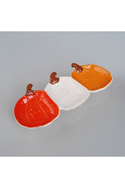 Kitchen Master Decorative Ceramic Plate with 3 Compartments in Pumpkin Shape,...