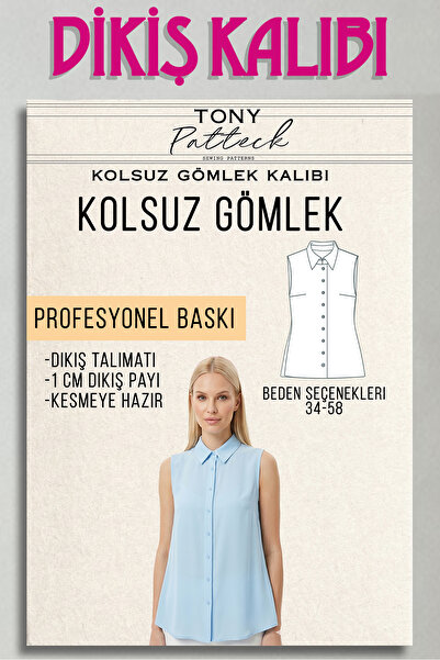 Tony Patteck Kolsuz Gömlek (BL7) - Hazır Dikiş Kalıbı (34-58 Beden)