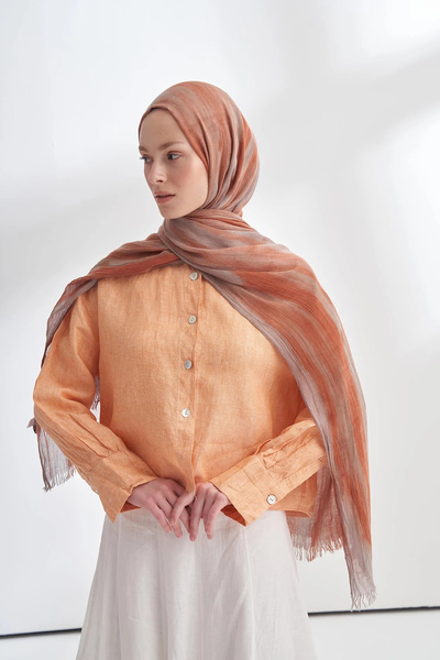 ARMANDA Organic Touch Viscose Blend Patterned Shawl - Ecru - Apricot