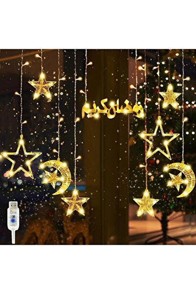 GENERAL مصابيح رمضان، أضواء زينة رمضان على شكل قمر ونجمة لتزيين النوافذ، 8 أو...
