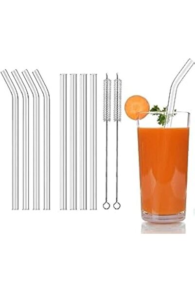 GENERAL CAZADORA Eco-Friendly Reusable Glass Drinking Straws - Set of 8 Premi...