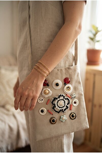 ZGNOVA Handmade Bead Embroidered Crossbody Phone Bag on Fabric