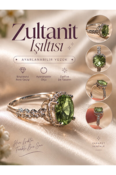 Yudi Atelier Zultanit Işıltılı Renk Değiştiren Yüzük - Ayarlanabilir Premium ...