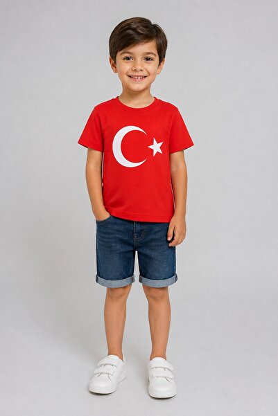erayalpkids Red Turkish Flag Printed Children's T-Shirt Unisex