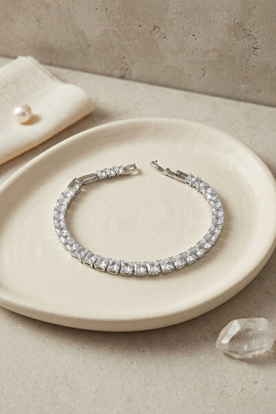 Skygo Brass Silver Color Square Zircon Stone Waterway Women's Bracelet Tj-Bb8894