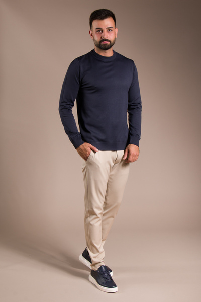 ZEKİ ÖZER Men's Dark Blue Basic Knitwear Sweater