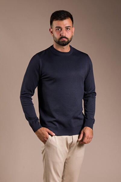ZEKİ ÖZER Men's Dark Blue Basic Knitwear Sweater