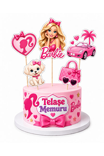 telaşe memuru Barbie Pasta Süsü ve Doğum Günü Konsepti Parti Malzemeleri ve Ç...