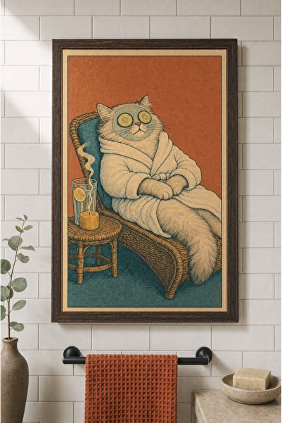 ZURİ DESİGN Banyo Tablosu Çerçeve Görünümlü MDF Duvar Tablosu Mizahi Kedi Köp...