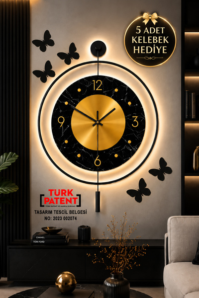 AGA KONSEPT Ledli Dore Time Mermer Seri Tiktok (Büyük Boy 50 x 75 cm) Modern ...