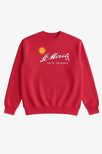 Havoş Kırmızı St Moritz Baskılı Sweatshirt