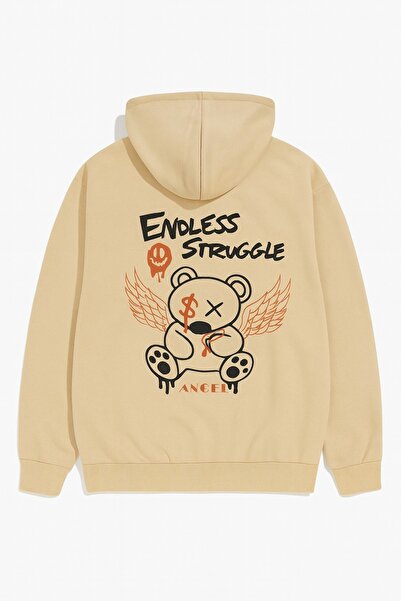 JANTIL MODA Unisex Oversize 3 Thread Raster Printed Hooded Sweatshirt with Ka...