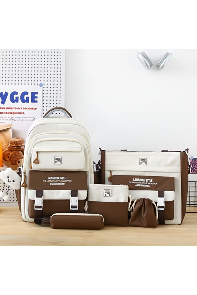 Generic Brand 5-Piece Student Backpack Set for Girls, Large Capacity School B...