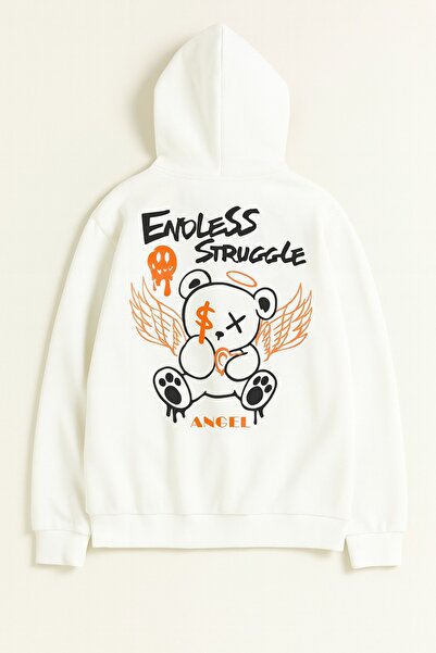 JANTIL MODA Unisex Oversize 3 Thread Raster Printed Hooded Sweatshirt with Ka...