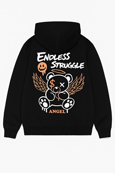 JANTIL MODA Unisex Oversize 3 Thread Raster Printed Hooded Sweatshirt with Ka...