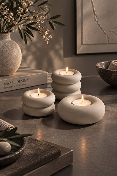MAZEL DESİGN CO Dekoratif Yuvarlak Üçlü Tealight Mumluk Seti – 3D Baskı