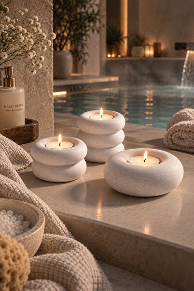 MAZEL DESİGN CO Dekoratif Yuvarlak Üçlü Tealight Mumluk Seti – 3D Baskı