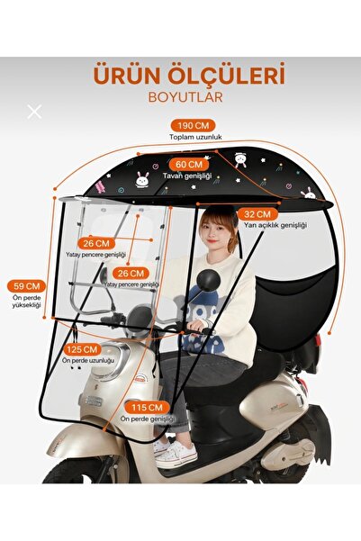 Motosiklet Elektrikli Bisiklet Yağmur Güneş Korumalı Tente Tüm Tiplere Uyumlu