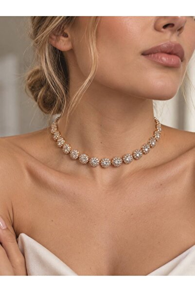 Valmont Women's Rose Gold Zircon Stone Elegant Necklace – Sparkling Stylish D...