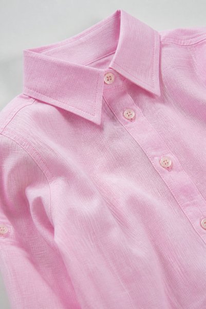 erayalpkids Girl's Pink Long Sleeve Linen Shirt