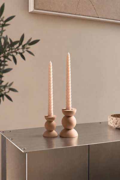 MAZEL DESİGN CO Modern Yuvarlak İkili Şamdan Mumluk Seti – 3D Baskı