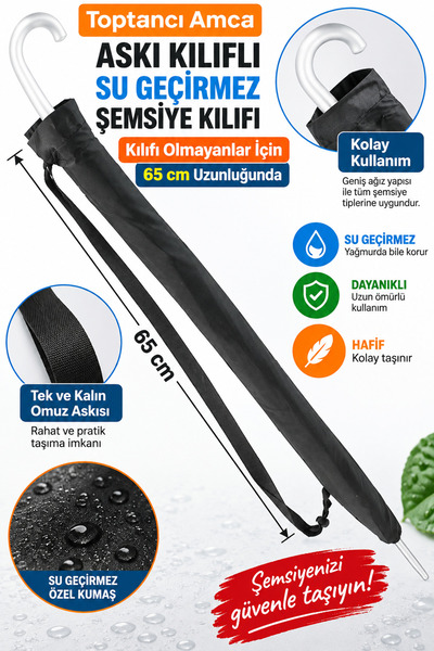 Toptancı Amca 65 cm Askılı Su Geçirmez Şemsiye Kılıfı Tüm Baston Telli Şemsiy...