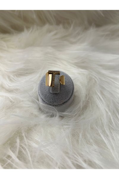 GK LUXURY & FASHION Adjustable Gold Plated 316L Stainless Steel Ring with Stone-Antiallergic-Letter Ring