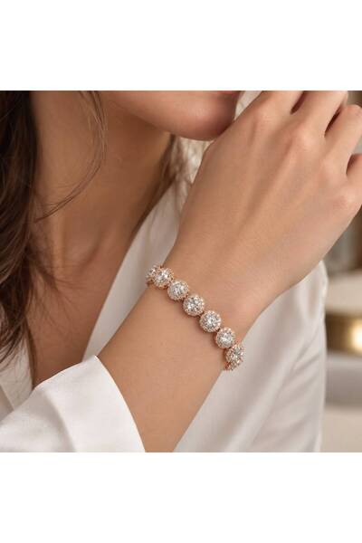 Valmont Women's Rose Gold Zircon Stone Bracelet – Sparkling Stylish Design, E...