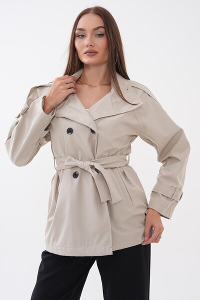 DazzUp Women's Stand Collar Lined Trench Coat