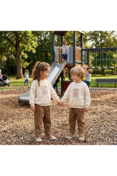 erayalpkids Unisex Kids Sweatshirt Brown Jean Pants Set Daily Casual Combination
