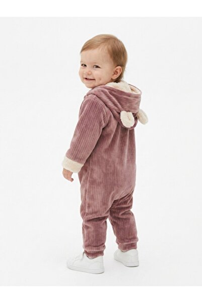 Kids Kingdom Kadife Kapüşonlu Unisex Bebek Tulum Pembe