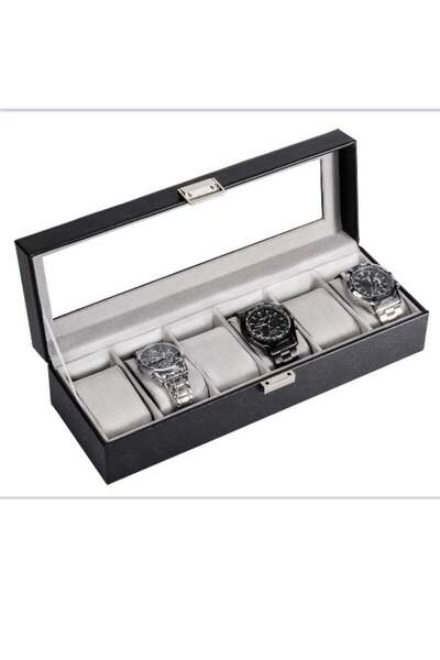 Maanys Watch Box Organizer for Men, 6 Slot Watch Case with Glass Lid, Black W...