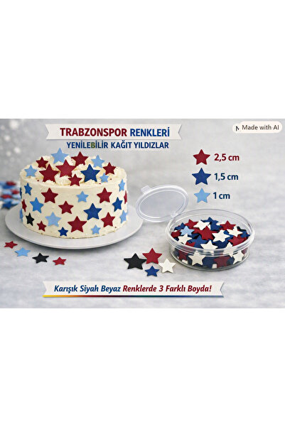 hediyehobihersey Taraftar Bordo Mavi Yıldız Pasta Süsü, Pasta Süsü Yıldız, Yenilebilir Yıldızlar