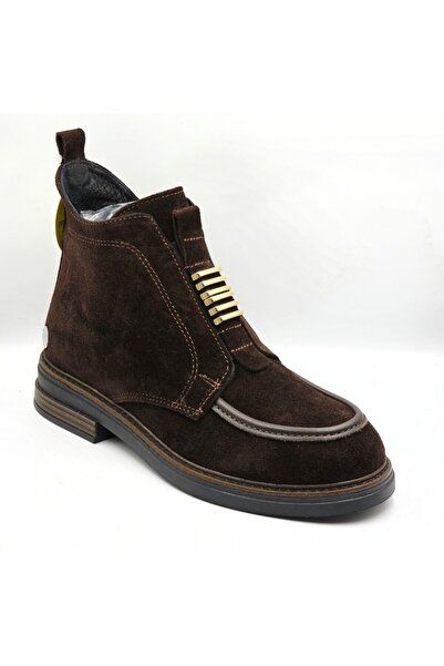Mammamia D26Kb-1960 Brown Suede Genuine Leather Zippered Women's Daily Casual...
