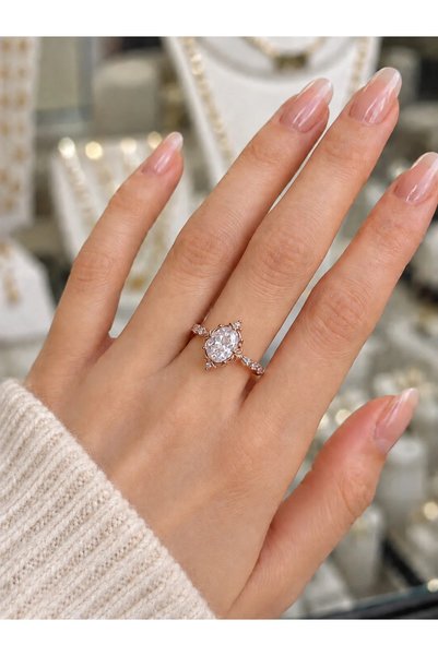 GWOMA Kadın 925 Ayar Gümüş Yüzük – Oval Zirkon Taşlı Vintage Rose Rhodium Kaplama Evlilik Teklifi Sevgiliye Eşe Hediye