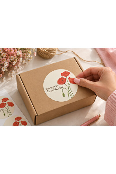 Planet Grafik Çiçek Desenli Teşekkür Etiketi 4 CM 75 Adet Paketleme Kargo Eti...