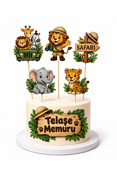 telaşe memuru Safari Temalı Pasta Süsü ve Doğum Günü Konsepti Parti Malzemele...