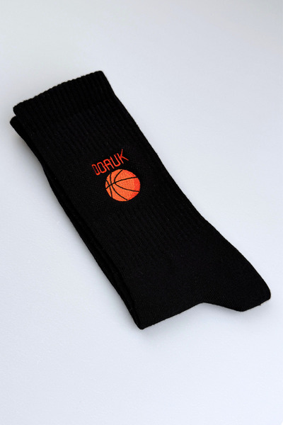 RunGear Up Kişiye Özel İsimli Basketbol Desenli Siyah Beyaz Spor Çorabı - %10...