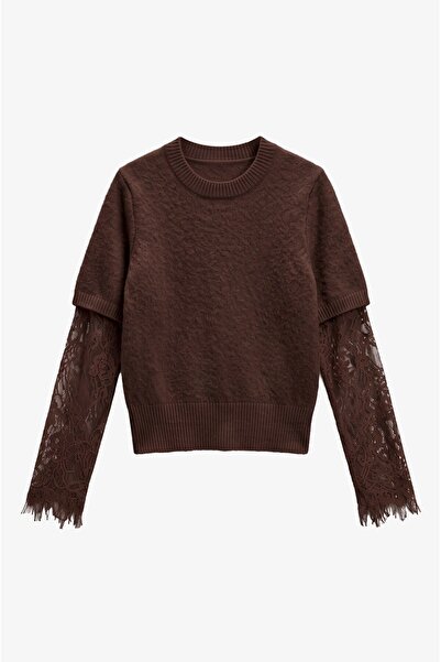 Havoş Acı Kahve Lace Sleeve Sweater