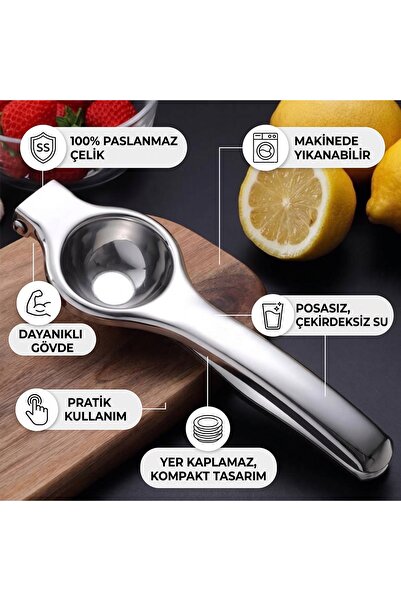 Paslanmaz Çelik Manuel Limon Sıkacağı – Metal Narenciye ve Meyve Presi Kollu Narenciye Sıkacak