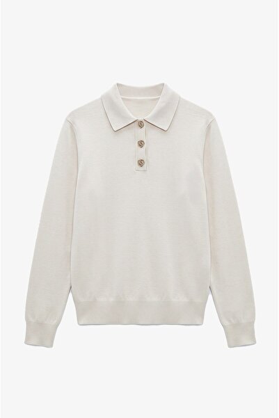 Havoş Ecru-Knopf-Polokragenpullover
